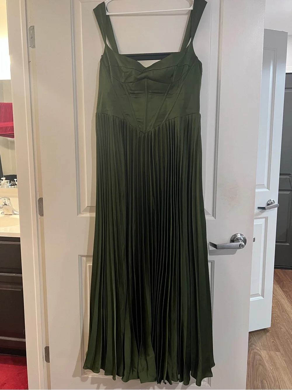 Azazie Atelier ‘Avenelle’ Corset Pleated Dress in Olive